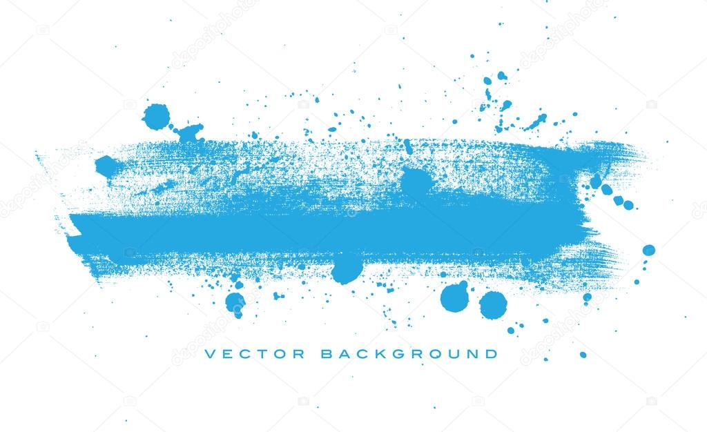 Blue vector grungy brush stroke hand painted background with paint splatter