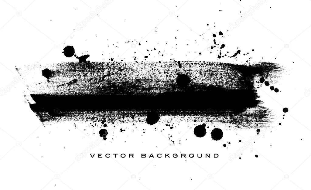 Black vector grungy brush stroke hand painted background with paint splatter
