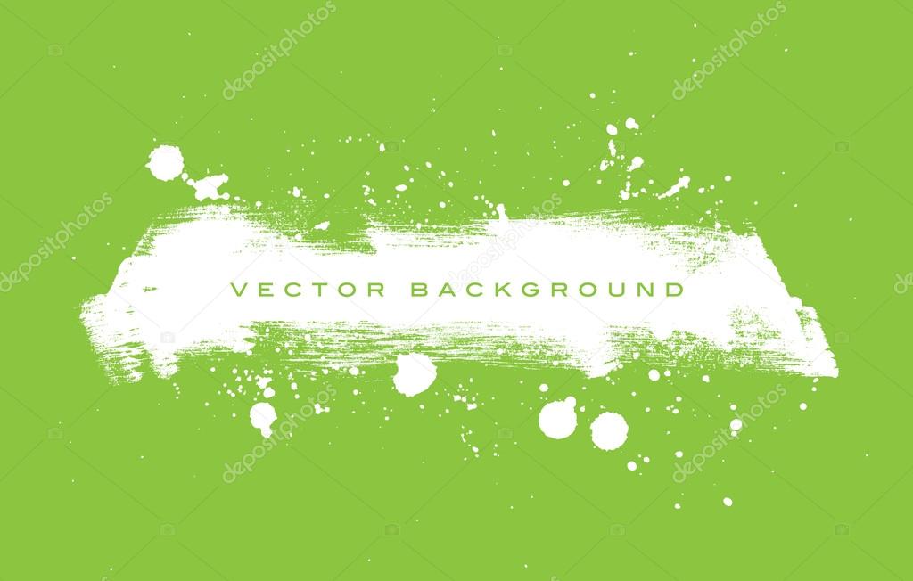 Green vector grungy brush stroke hand painted background with paint splatter