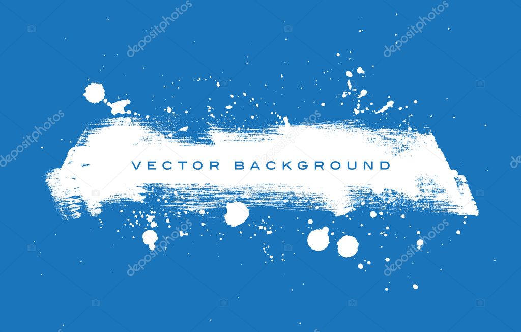 Blue vector grungy brush stroke hand painted background with paint splatter
