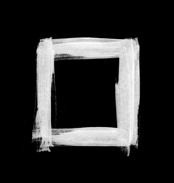 White hand painted brush strokes square frame on black — Stock Photo, Image