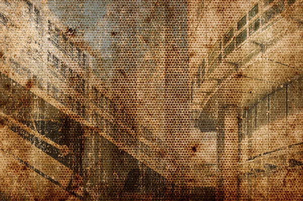 Old vintage retro grungy stained slightly striped photograph on aged paper — Stock Photo, Image