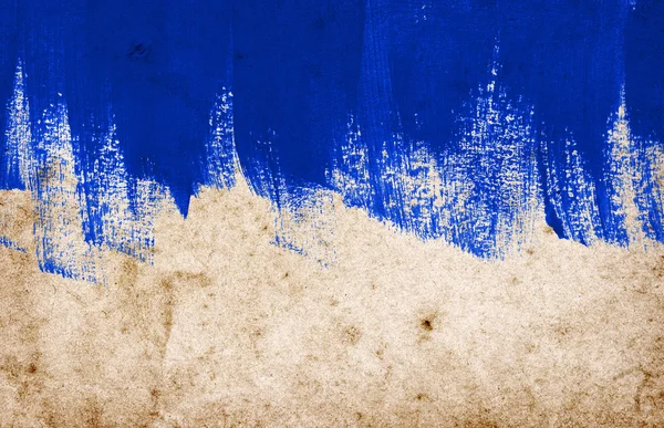 Blue hand-painted brush stroke daub background over old vintage paper — Stock Photo, Image