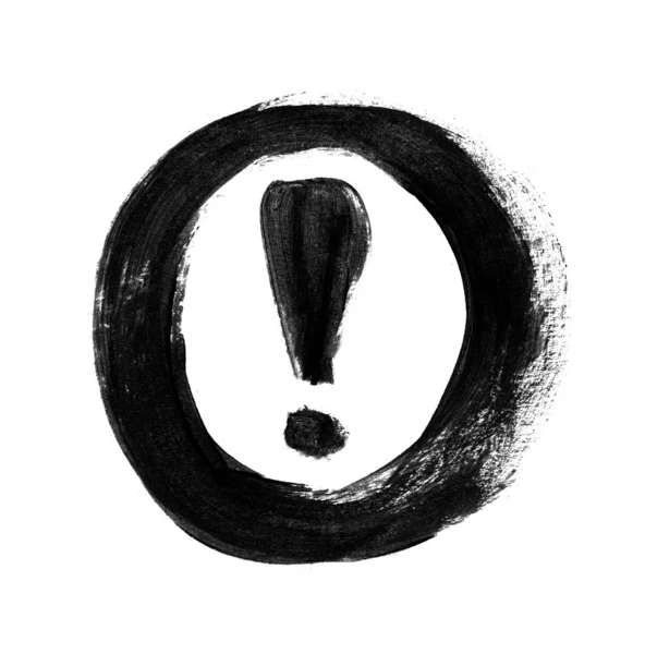 Black hand-painted exclamation - warning - danger sign - icon in a circle — Stock Photo, Image
