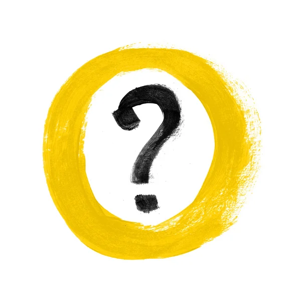 Yellow hand-painted question mark sign - icon — Stock Photo, Image