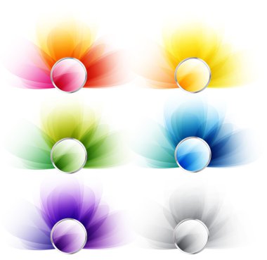 Set of round web glossy colorful badges with smooth backgrounds