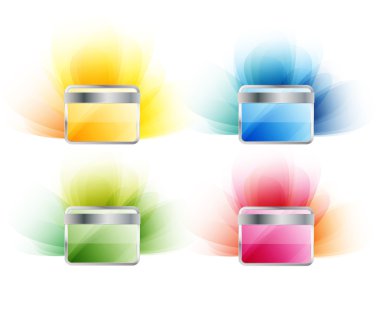 Glossy rectangular badges collection with subtle backgrounds.