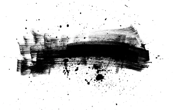 Black abstract brush strokes composition with paint splatter — Stock Photo, Image