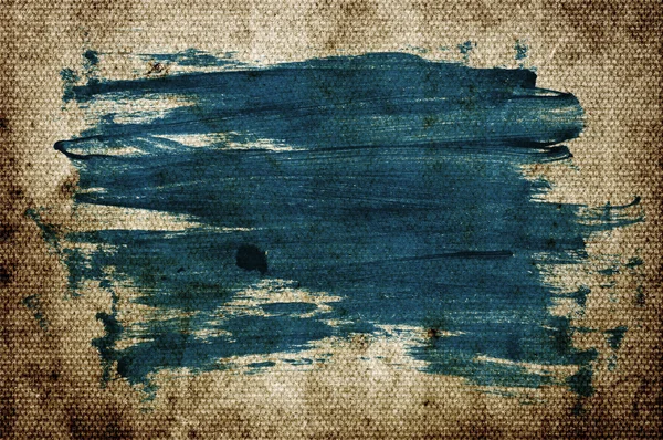 Blue abstract hand-painted brush stroke daub over vintage grungy stained old paper — Stock Photo, Image