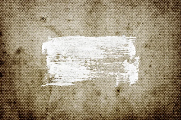 White abstract hand-painted brush stroke daub over vintage grungy stained old paper — Stock Photo, Image