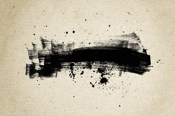 Black abstract hand-painted brush stroke daub over vintage old paper — Stock Photo, Image