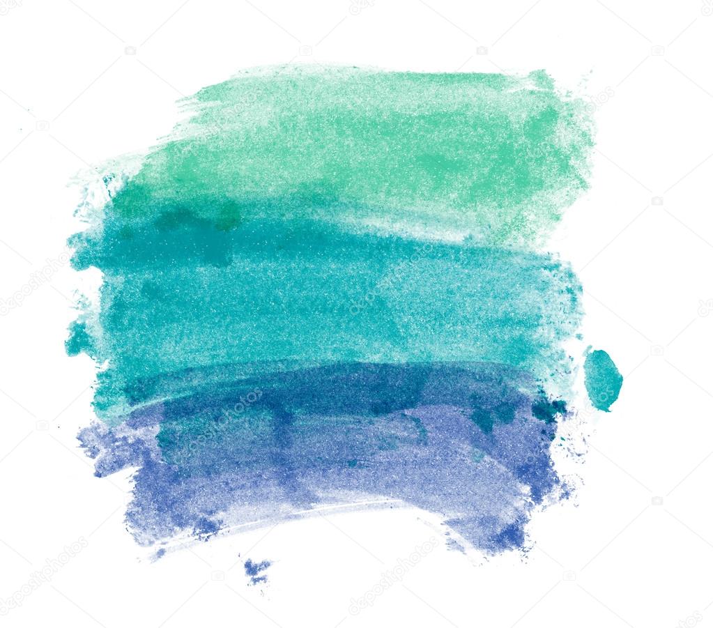Green and blue hand painted brush strokes watercolor daub