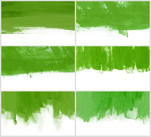 Set of 6 green hand-painted brush stroke daub backgrounds — Stock Photo, Image