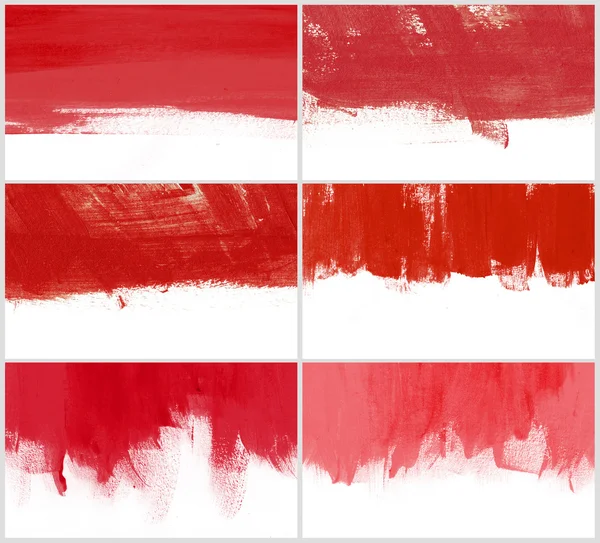 Set of 6 red hand-painted brush stroke daub backgrounds — Stock Photo, Image