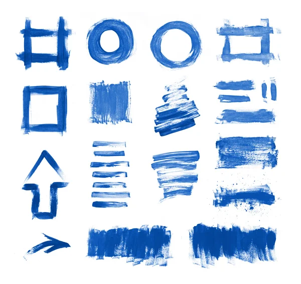 Set of black blue painted brush strokes, daubs, frames, textures and arrows — Stock Photo, Image