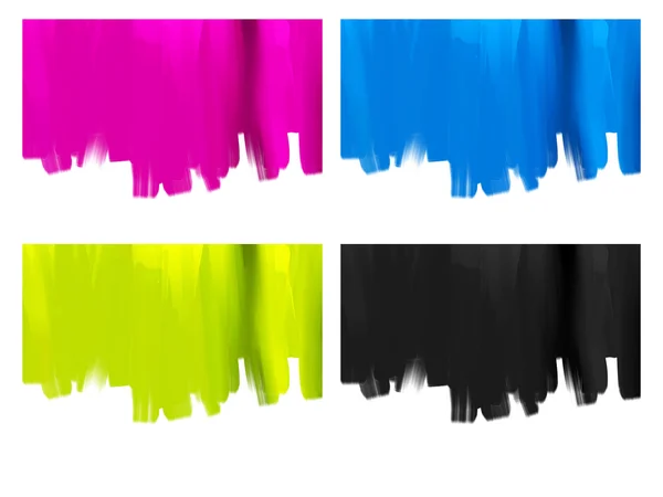 Paint brush strokes backgrounds set isolated on white - cyan magenta yellow black — Stock Photo, Image