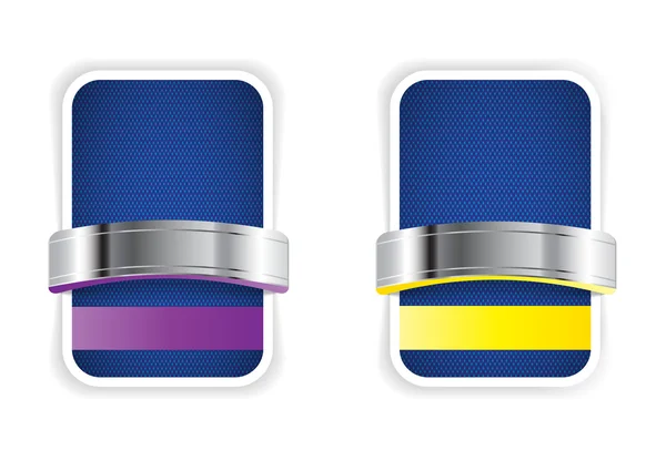 Niebieski tkaniny teksturowane banery - odznaki z kolorowe elementy dekoracyjne i ozdoby metalowe — Zdjęcie stockowe