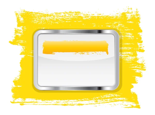 Yellow glossy glass banner with metallic frame on a hand-painted daub background — Stock Photo, Image
