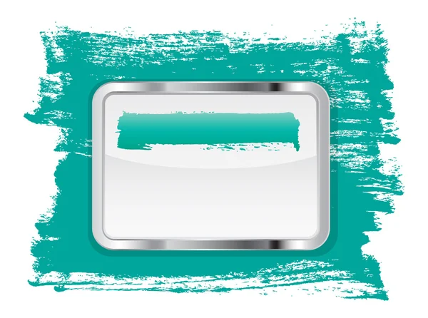 Turquoise glossy glass banner with metallic frame on a hand-painted daub background — Stock Photo, Image