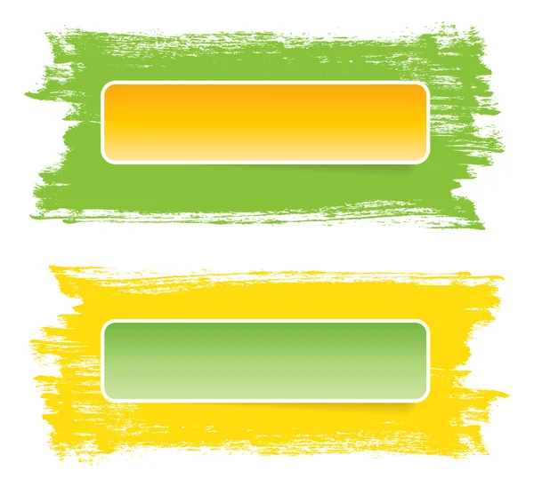 Bright stickers banners on hand-painted daub backdrops, yellow - green — Stock Photo, Image