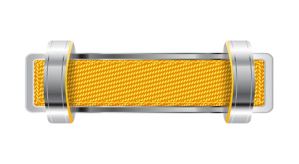 Yellow shiny metallic chrome badge with fabric and brackets — Stock Photo, Image