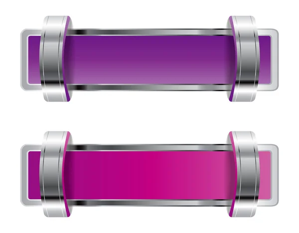 Purple shiny metallic chrome badge with brackets — Stock Photo, Image