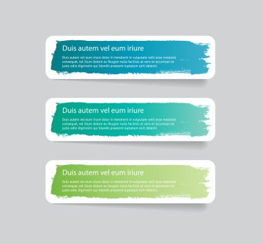 Three colorful vector stickers - labels - tags with a brush stroke hand painted background