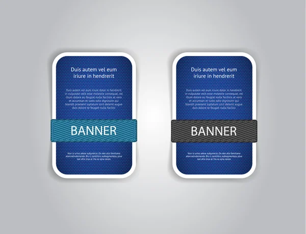 Banderas texturizadas de tela de vector azul con botones de tela — Vector de stock
