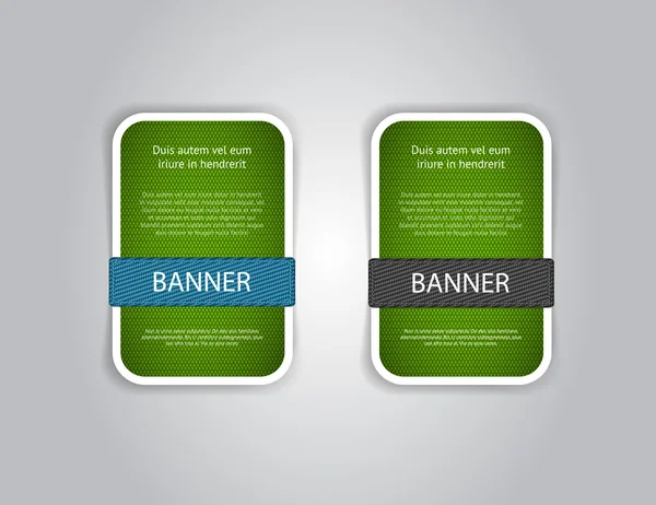 Banderas texturizadas de tela vectorial verde con botones de tela — Archivo Imágenes Vectoriales