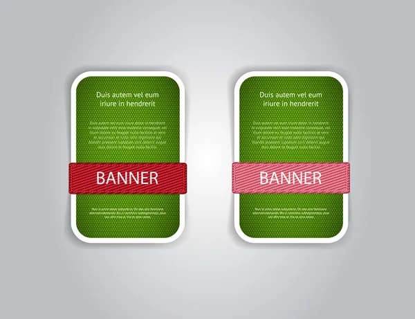 Groene vector weefsel geweven banners met stof knoppen — Stockvector