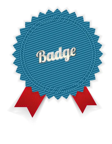 Badge en tissu vectoriel bleu avec rubans rouges — Image vectorielle