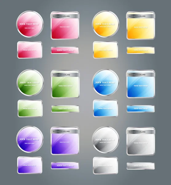Parlak renkli çeşitli vektör rozetleri ve düğme kümesi — Stok Vektör