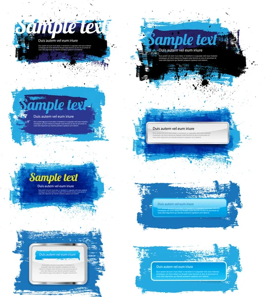 Set van 8 blauwe vector hand geschilderd grungy banners - badges — Stockvector