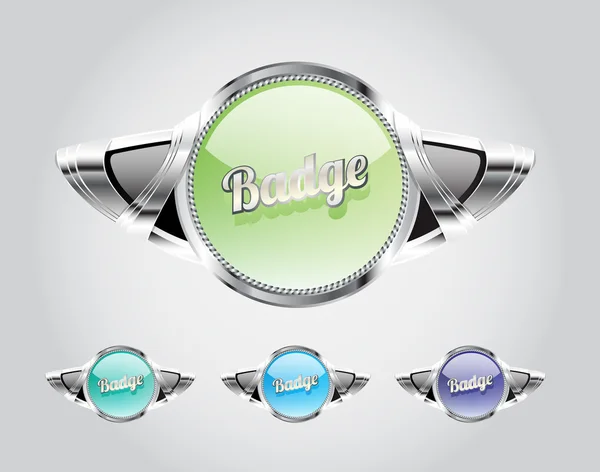 Retro automotive styled metallic glassy badges collection — Stock Vector