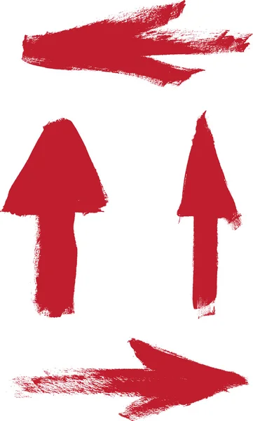 Rode vector penseel handgeschilderde beroerte pijlen collectie op witte achtergrond — Stockvector