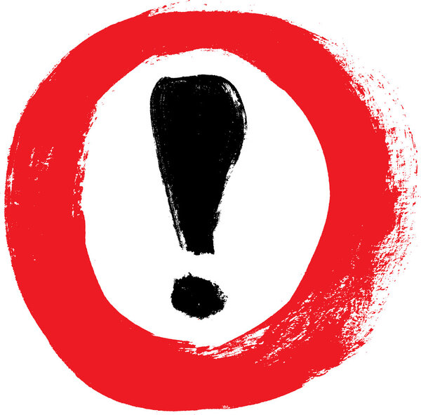 Красный вектор, раскрашенный вручную восклицательный знак - предупреждение - знак опасности - иконка в круге
