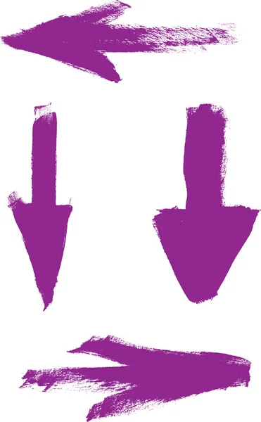 Vecteur violet peint à la main collection de flèches de coup de pinceau sur fond blanc — Image vectorielle