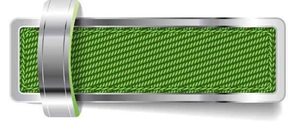Grön blank metallic chrome vektor badge med tyg och fäste — Stock vektor