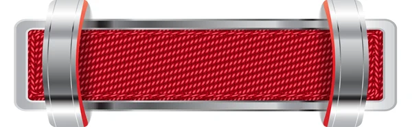 Röd blank metallic chrome vektor badge med tyg och fästen — Stock vektor