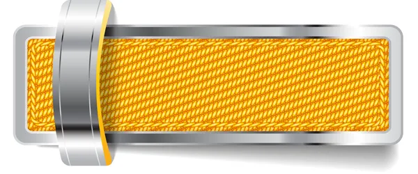 Lencana vektor krom logam mengkilap kuning dengan kain dan kurung - Stok Vektor