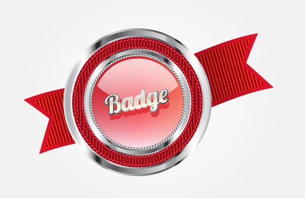Badge en verre vectoriel rouge avec détails textiles et métalliques et ruban — Image vectorielle