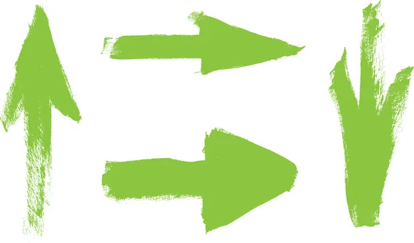 Zelené vektorové ručně malovaný štětcem tahu šipky kolekce na bílém pozadí — Stockový vektor
