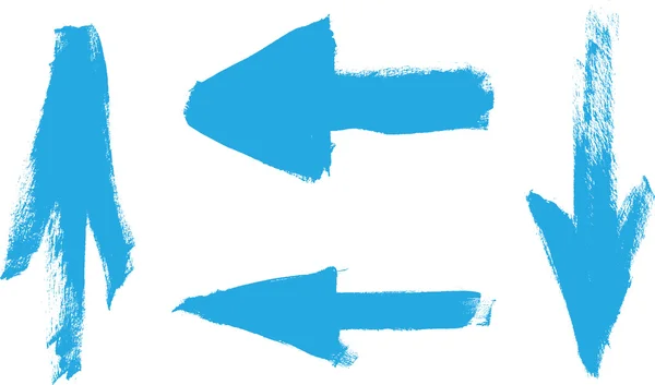 Collection de flèches de coup de pinceau bleu vecteur peint à la main sur fond blanc — Image vectorielle