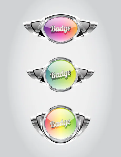 Retro automotive styled glass metallic badges collection — Stock Vector