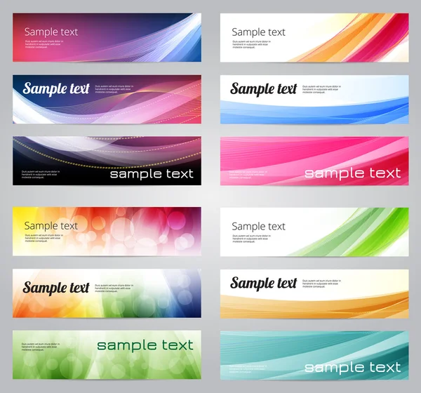 Conjunto de doce banners vectoriales brillantes abstractos — Archivo Imágenes Vectoriales