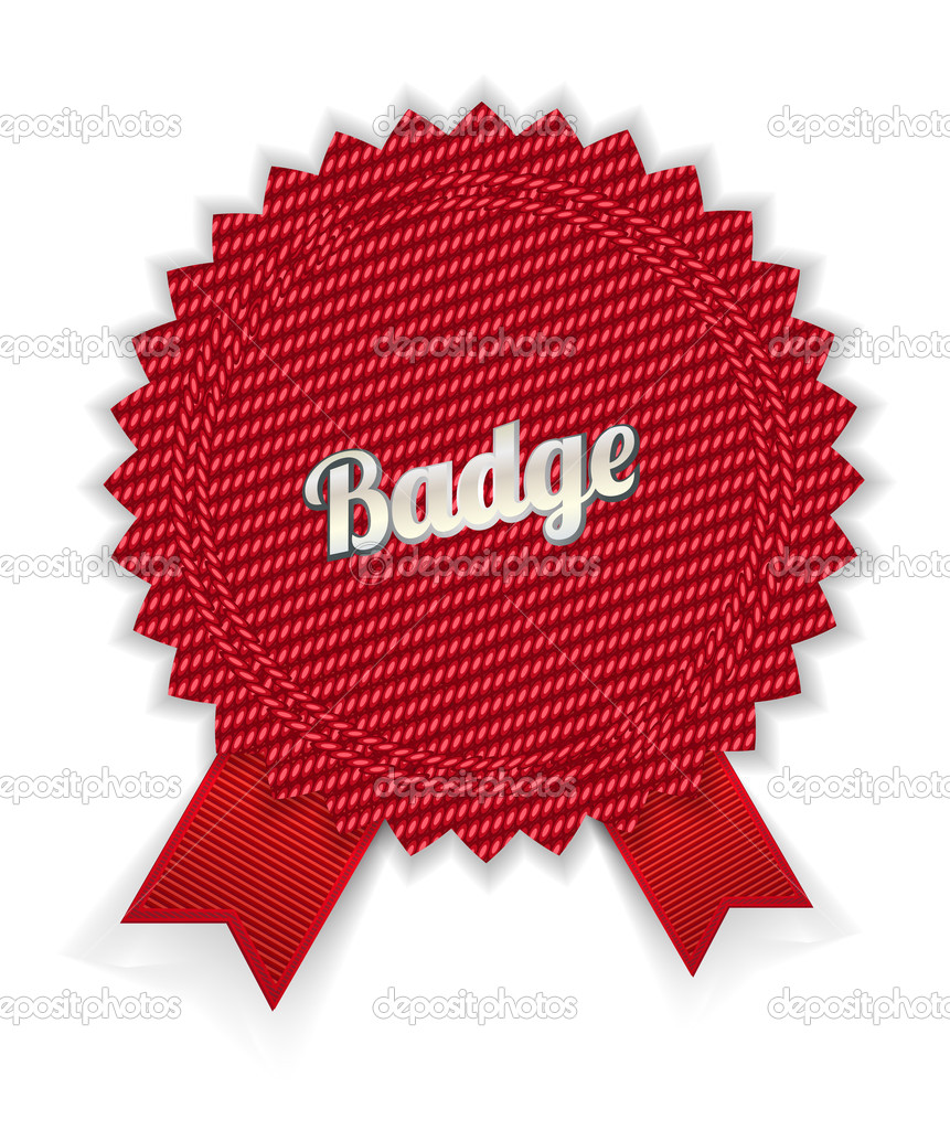 Red vector fabric badge with red ribbons