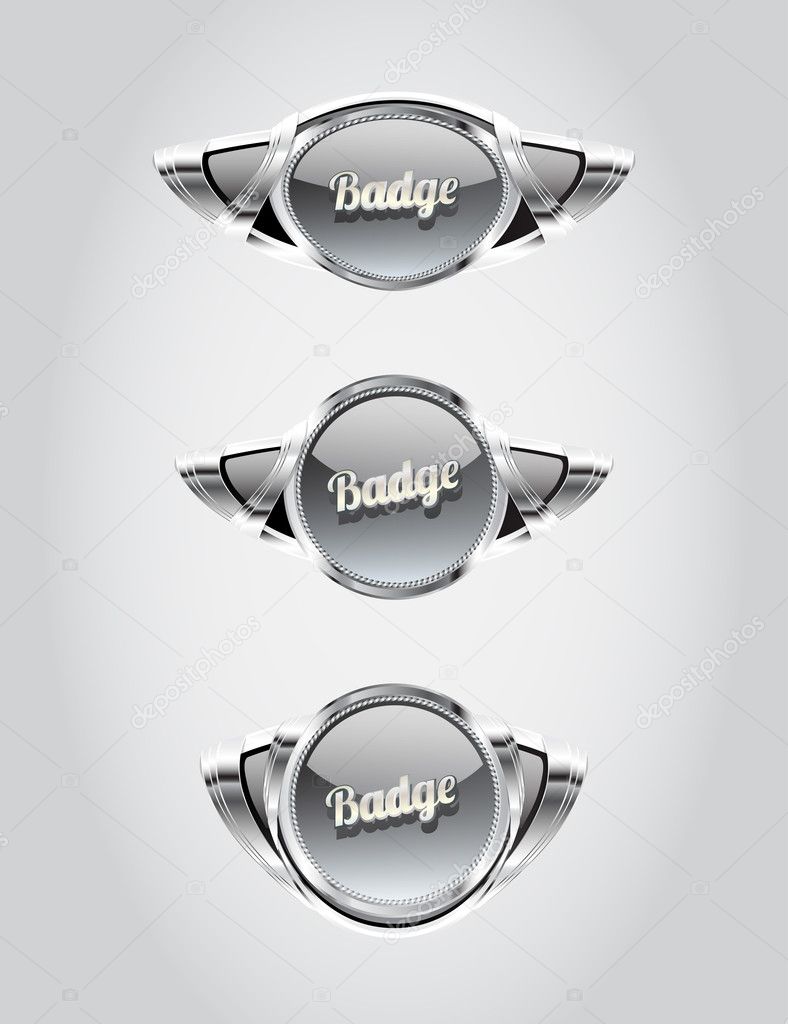 Retro automotive styled glass metallic badges collection