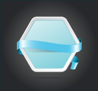 Mavi ipek kurdele ile vektör altıgen plastik afiş