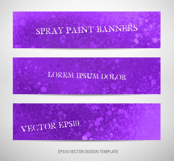 Purple spray paint textured grungy banners — Stock Vector