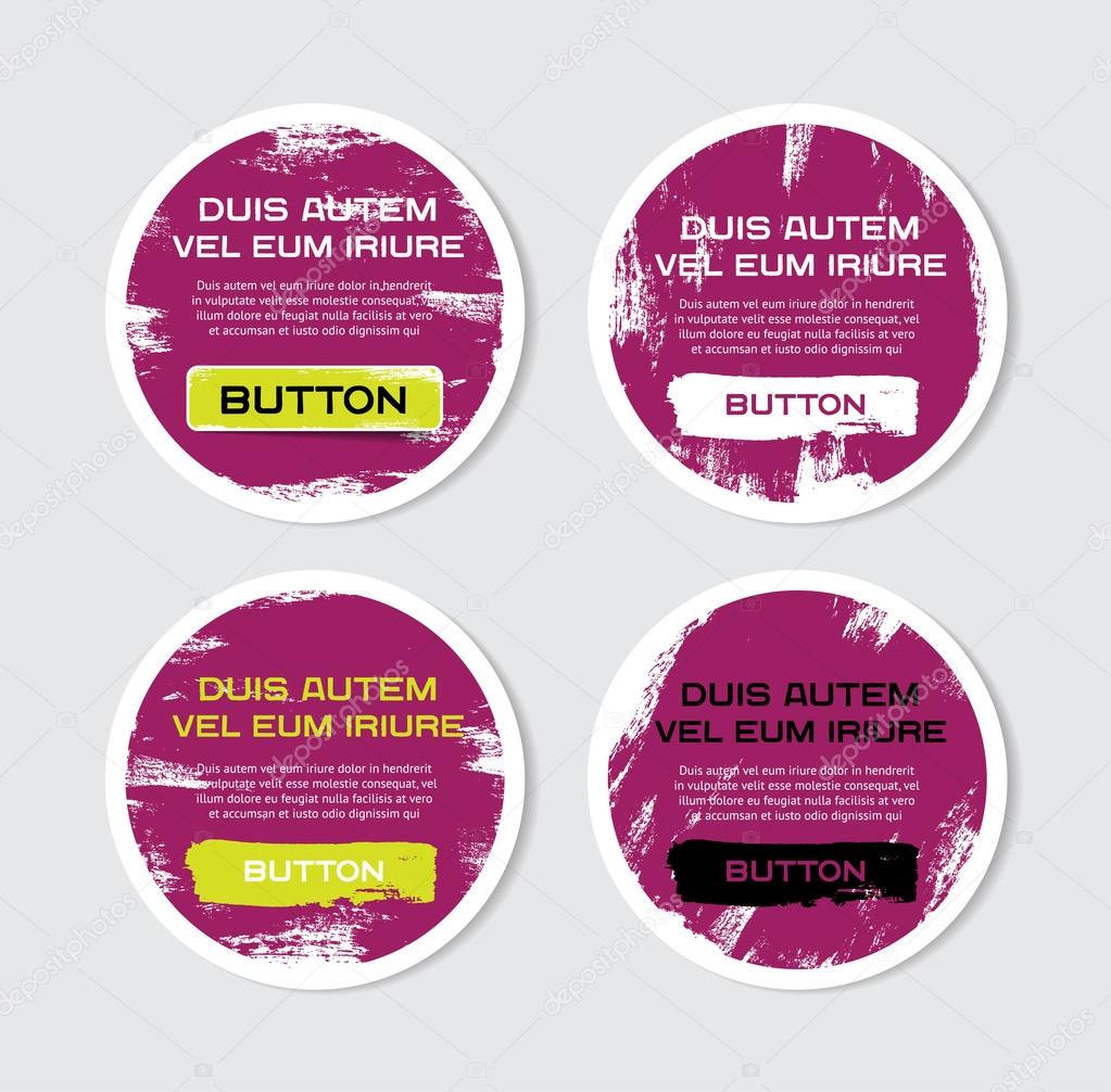 Four purple vector grungy round paper stickers